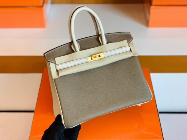 Hermes Birkin Togo Etoupe Grey & Creamy White Gold Hardware 25cm Full Handmade