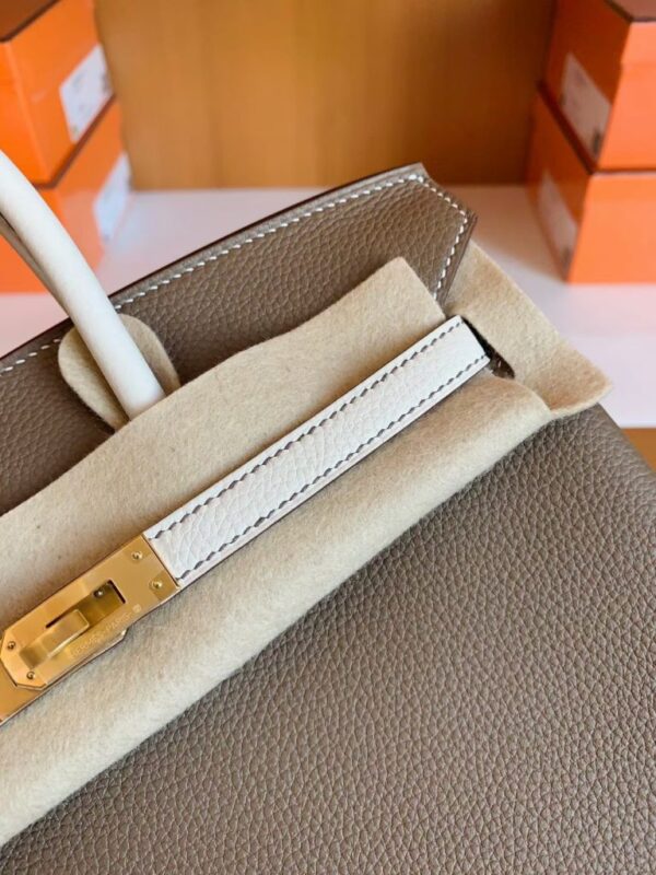 Hermes Birkin Togo Etoupe Grey & Creamy White Gold Hardware 25cm Full Handmade