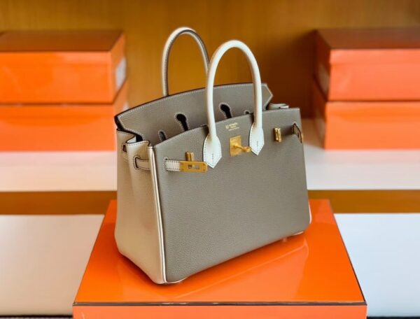 Hermes Birkin Togo Etoupe Grey & Creamy White Gold Hardware 25cm Full Handmade