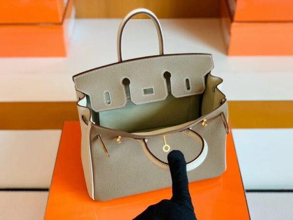 Hermes Birkin Togo Etoupe Grey & Creamy White Gold Hardware 25cm Full Handmade