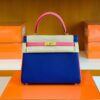 Hermes Kelly Epsom 8W rose azalee & 7T Bright Blue Gold Hardware 25cm Full Handmade