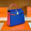 Hermes Kelly Epsom 8W rose azalee & 7T Bright Blue Gold Hardware 25cm Full Handmade