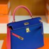 Hermes Kelly Epsom 8W rose azalee & 7T Bright Blue Gold Hardware 25cm Full Handmade