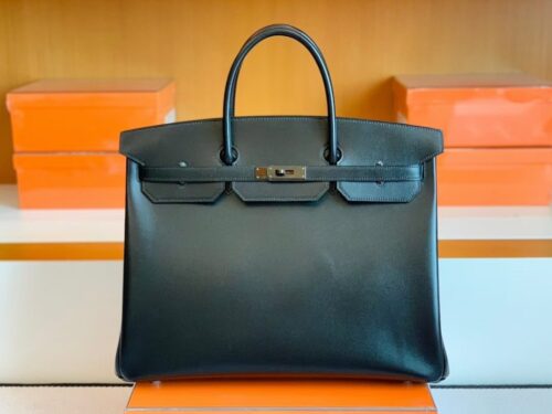 Hermes Birkin Box so Black Silver Hardware 40cm Full Handmade