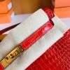 Hermes Mini Kelly pochette Shiny Porosus crocodile Ferrari red Gold Hardware 22cm Full Handmade