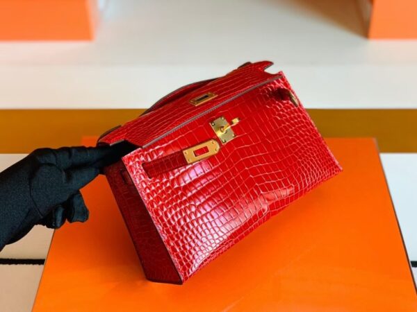 mmexport1677127408169-1024x768-1 Hermes Mini Kelly pochette Shiny Porosus crocodile Ferrari red Gold Hardware 22cm Full Handmade