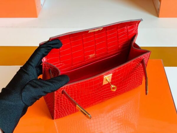 mmexport1677127411747-1024x768-1 Hermes Mini Kelly pochette Shiny Porosus crocodile Ferrari red Gold Hardware 22cm Full Handmade