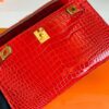 Hermes Mini Kelly pochette Shiny Porosus crocodile Ferrari red Gold Hardware 22cm Full Handmade