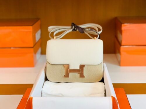 Hermes Constance Epsom Creamy White Rose Gold Hardware 18cm Full Handmade