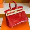 Hermes Birkin Shiny Porosus crocodile Ferrari red Gold Hardware 25cm Full Handmade