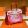 Hermes Birkin Shiny Porosus crocodile Ferrari red Gold Hardware 25cm Full Handmade