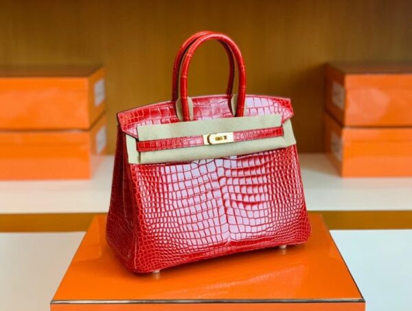 mmexport1678094139798-1024x774-1 Hermes Birkin Shiny Porosus crocodile Ferrari red Gold Hardware 25cm Full Handmade