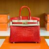 Hermes Birkin Shiny Porosus crocodile Ferrari red Gold Hardware 25cm Full Handmade