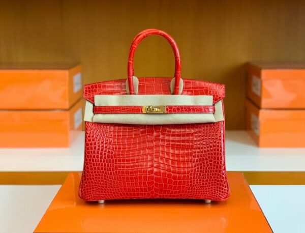 mmexport1678094141288-1024x781-1 Hermes Birkin Shiny Porosus crocodile Ferrari red Gold Hardware 25cm Full Handmade