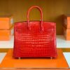 Hermes Birkin Shiny Porosus crocodile Ferrari red Gold Hardware 25cm Full Handmade