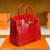 Hermes Birkin Shiny Porosus crocodile Ferrari red Gold Hardware 25cm Full Handmade