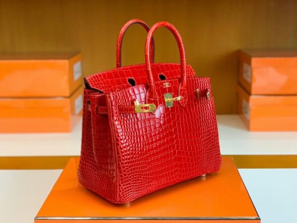 mmexport1678094149541-1024x768-1 Hermes Birkin Shiny Porosus crocodile Ferrari red Gold Hardware 25cm Full Handmade