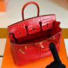 Hermes Birkin Shiny Porosus crocodile Ferrari red Gold Hardware 25cm Full Handmade