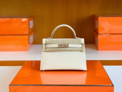 Hermes Mini Kelly II Sellier Epsom ck10 craie white Silver Hardware 19cm Full Handmade