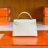 Hermes Mini Kelly II Sellier Epsom ck10 craie white Silver Hardware 19cm Full Handmade