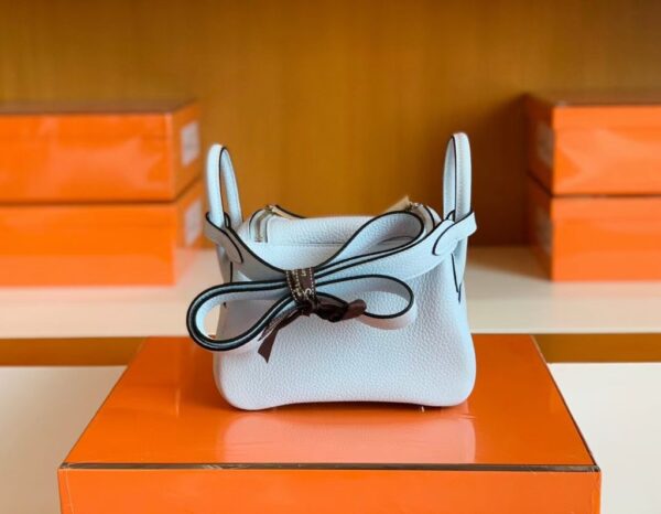mmexport1678098809489-1024x796-1 Hermes Mini Lindy TC Leather Light Blue Silver Hardware 20cm Full Handmade