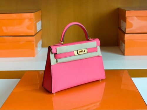 Hermes Mini Kelly Epsom 8W Rose Pink Gold Hardware 18cm Full Handmade