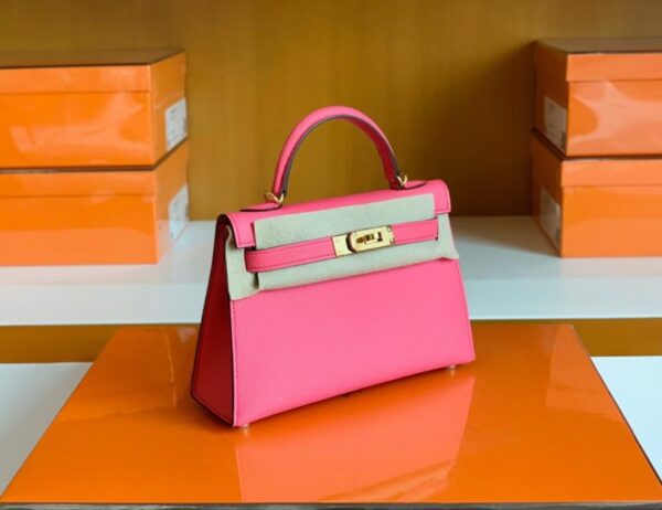Hermes Mini Kelly Epsom 8W Rose Pink Gold Hardware 18cm Full Handmade