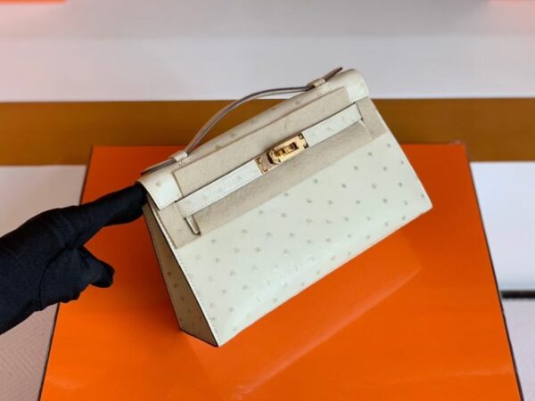 mmexport1678098894467-1024x768-1 Hermes Mini Kelly pochette Ostrich White wool Gold Hardware 22cm Full Handmade