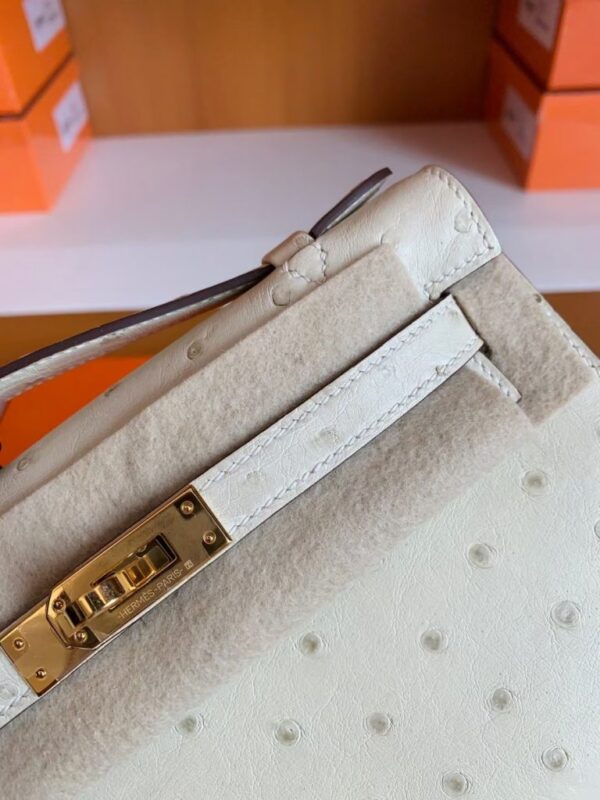 mmexport1678098895791-768x1024-1 Hermes Mini Kelly pochette Ostrich White wool Gold Hardware 22cm Full Handmade