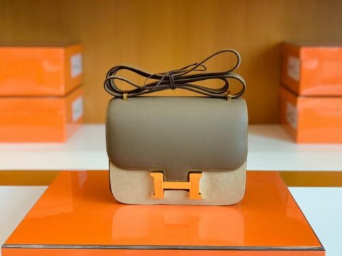 Hermes Constance Epsom Etoupe & Amber yellow Gold Hardware 18cm Full Handmade