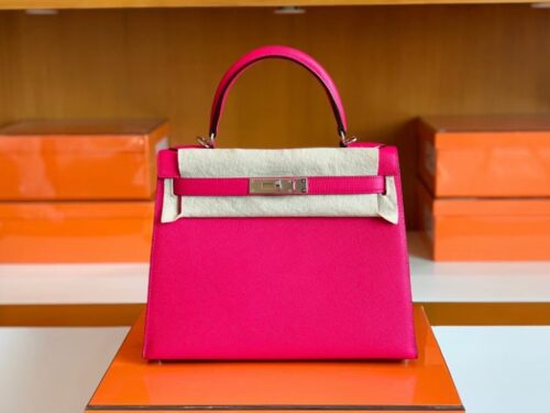 Hermes Kelly Epsom Rose Purple Silver Hardware 28cm Full Handmade