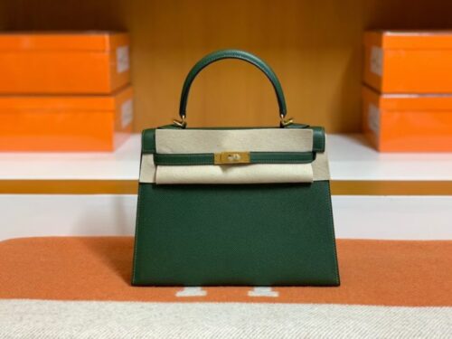 Hermes Kelly Epsom Deep Green Gold Hardware 25cm Full Handmade