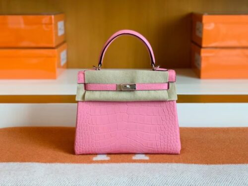 Hermes Kelly Matte Alligator 5P sakura pink Silver Hardware 25cm Full Handmade