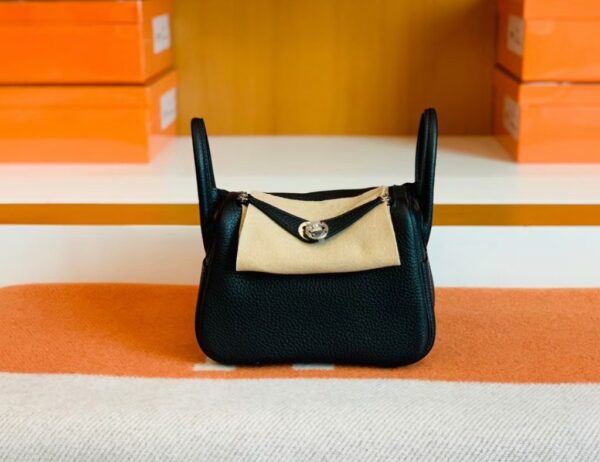 Hermes Mini Lindy Togo Black Silver Hardware 19cm Full Handmade