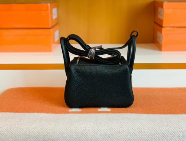 Hermes Mini Lindy Togo Black Silver Hardware 19cm Full Handmade