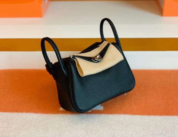 Hermes Mini Lindy Togo Black Silver Hardware 19cm Full Handmade