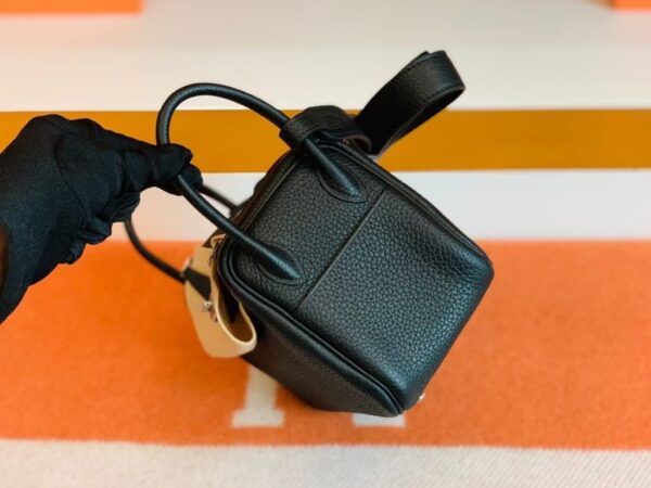 Hermes Mini Lindy Togo Black Silver Hardware 19cm Full Handmade