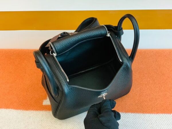 Hermes Mini Lindy Togo Black Silver Hardware 19cm Full Handmade