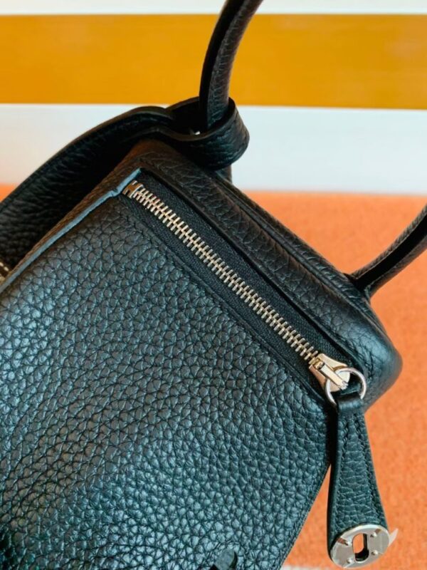 Hermes Mini Lindy Togo Black Silver Hardware 19cm Full Handmade