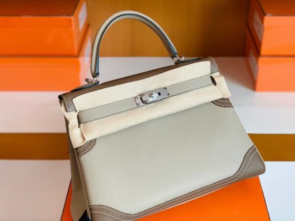 mmexport1679281519882-1024x768-1 Hermes Kelly swift Etoupe Grey & Trench Grey Silver Hardware 32cm Full Handmade