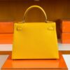Hermes Kelly Epsom 9D Amber yellow Silver Hardware 28cm Full Handmade