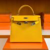Hermes Kelly Epsom 9D Amber yellow Silver Hardware 28cm Full Handmade