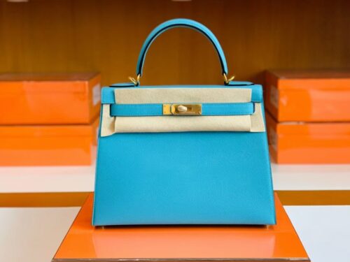 Hermes Kelly Epsom P3 Candy Blue Gold Hardware 28cm Full Handmade