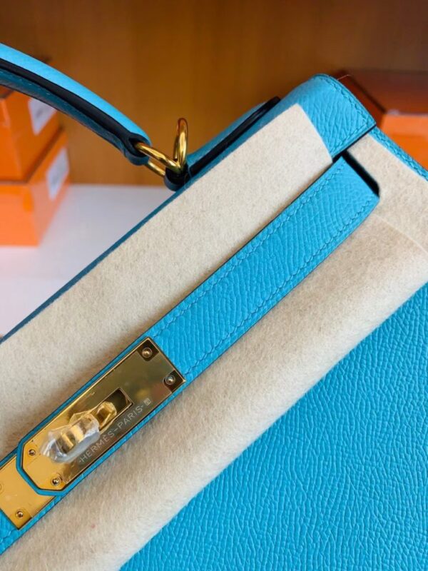 mmexport1679281594768-768x1024-1 Hermes Kelly Epsom P3 Candy Blue Gold Hardware 28cm Full Handmade