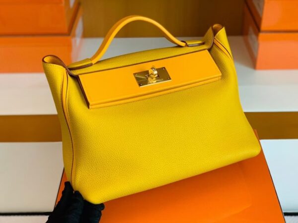 Hermes Kelly 2424 taurillon Leather 9D Amber yellow Gold Hardware 29cm Full Handmade