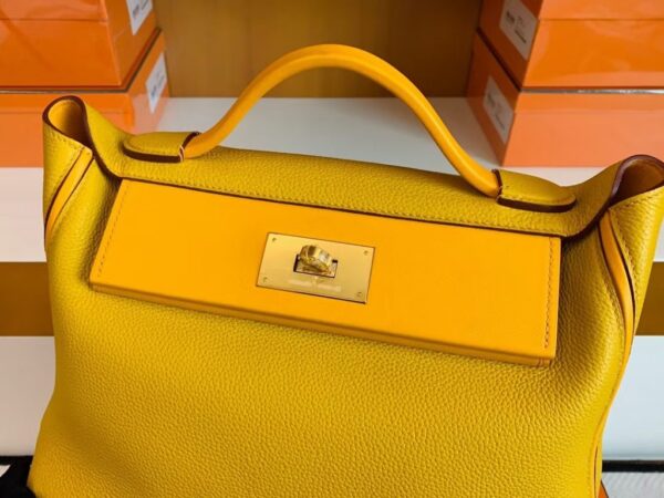 Hermes Kelly 2424 taurillon Leather 9D Amber yellow Gold Hardware 29cm Full Handmade