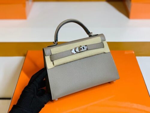 Hermes Mini Kelly Epsom gris ashpite Silver Hardware 19cm Full Handmade