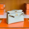 Hermes Mini Kelly Pochette Matte alligator crocodile 8L Creamy White Gold Hardware 22cm Full Handmade
