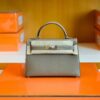 Hermes Mini Kelly Chevre Etoupe Grey Silver Hardware 19cm Full Handmade