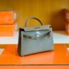 Hermes Mini Kelly Chevre Etoupe Grey Silver Hardware 19cm Full Handmade